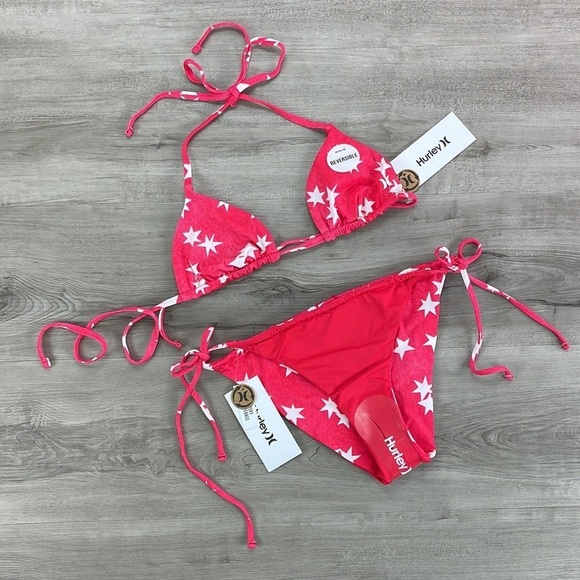 ☀️HURLEY☀️ RVSB ITSY BITSY BIKINI TOP RVSB TIE SIDE CHEEKY BOTTOM BIKINI - Picture 9 of 15